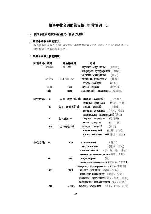 俄语单数名词的第五格 与 前置1