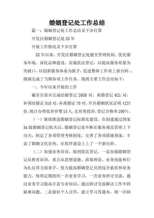 婚姻登记处工作总结