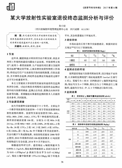 某大学放射性实验室退役终态监测分析与评价