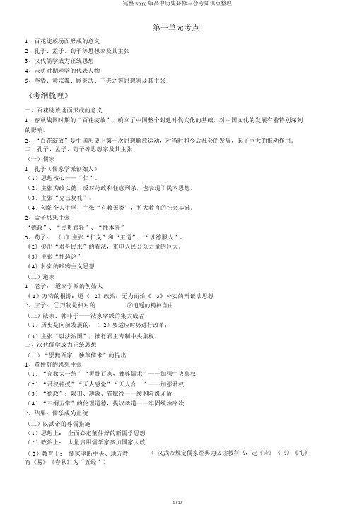 完整word版高中历史必修三会考知识点整理