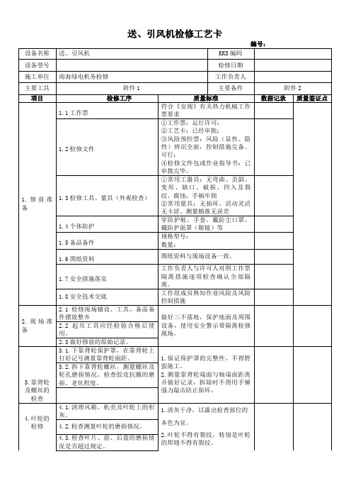 送、引风机检修工艺卡