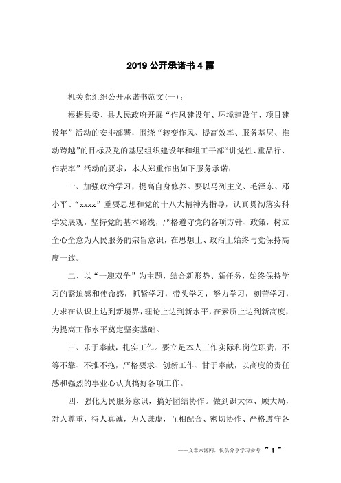 2019公开承诺书4篇