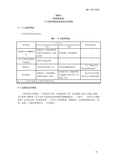 核医学放射个人防护用品和应急及去污用品、出院管理及陪护人员剂量控制的参考值