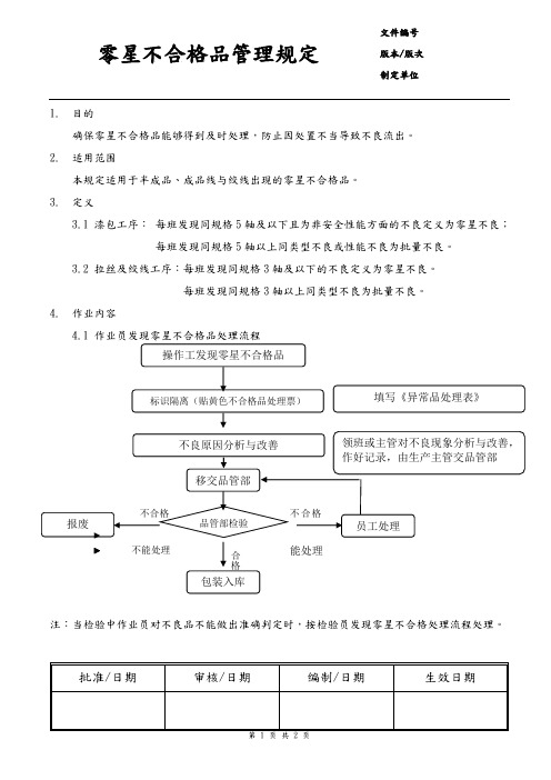 零星不合格品管理规定