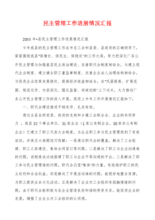 民主管理工作进展情况汇报