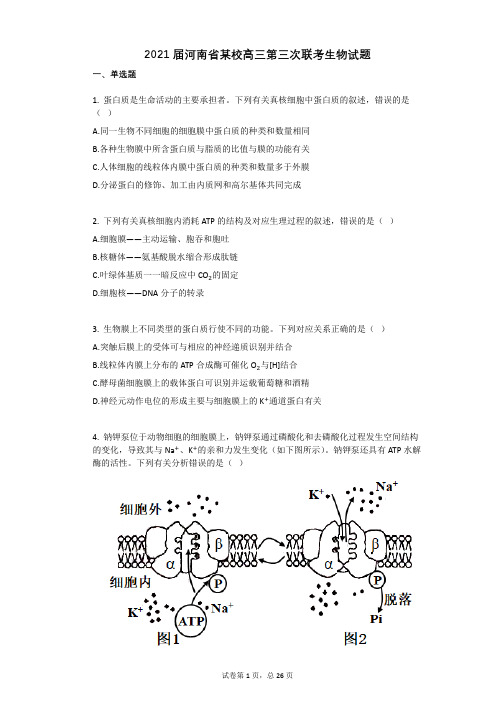 2021届河南省某校高三第三次联考生物试题(有答案)