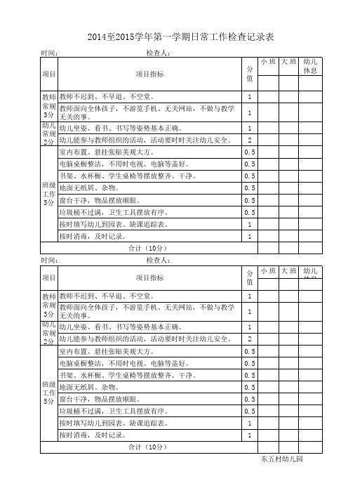 幼儿园教师日常工作检查记录表Book1