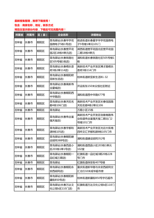新版吉林省长春市朝阳区菜鸟驿站企业公司商家户名录单联系方式地址大全141家