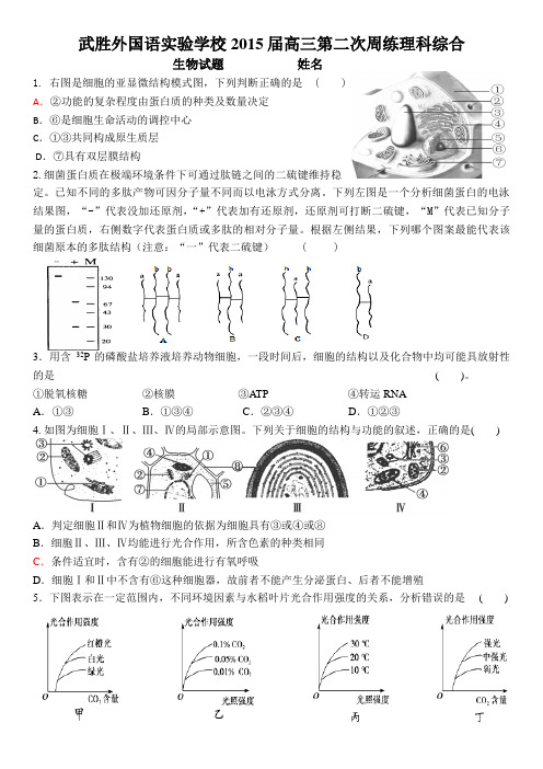 武胜外国语实验学校2015届高三第二次周练理科综合