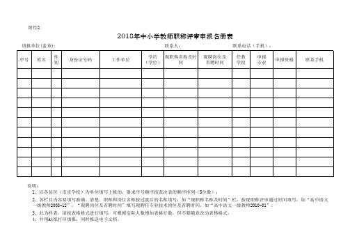 2018年中小学教师职称评审申报名册表