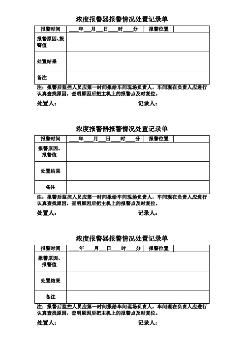 浓度报警器报警情况处置记录单