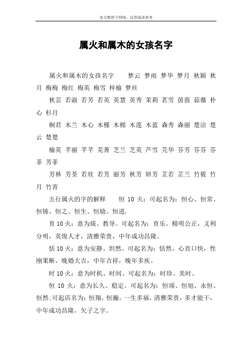 属火和属木的女孩名字
