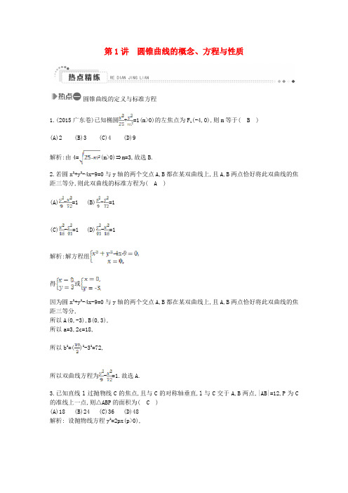 2016届高考数学(理)二轮热点专题精练专题6解析几何第1讲圆锥曲线的概念、方程与性质