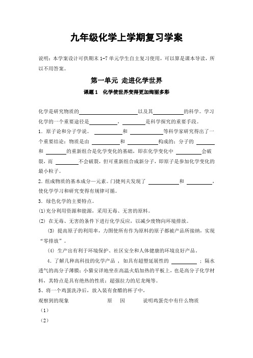 九年级化学第一学期复习学案