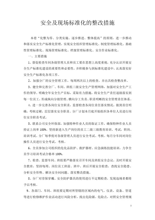 安全及现场标准化的整改措施