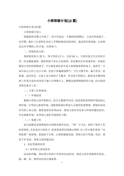 小班班级计划(15篇)