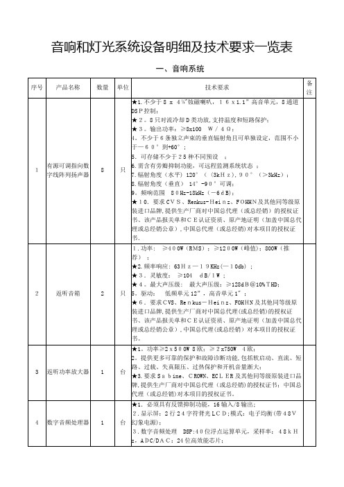 音响和灯光系统设备明细及技术要求一览表.doc