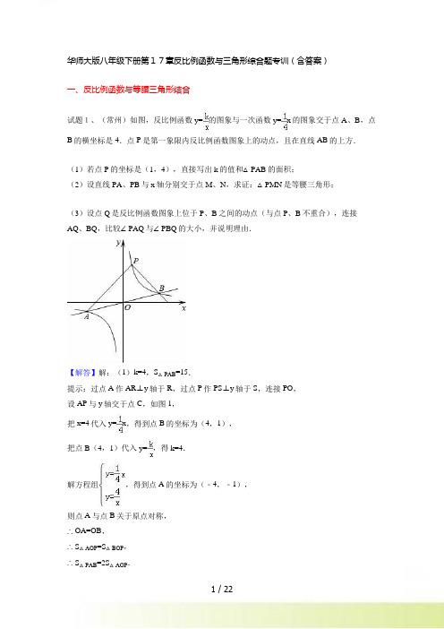 第17章反比例函数与三角形综合题专训含详细解析