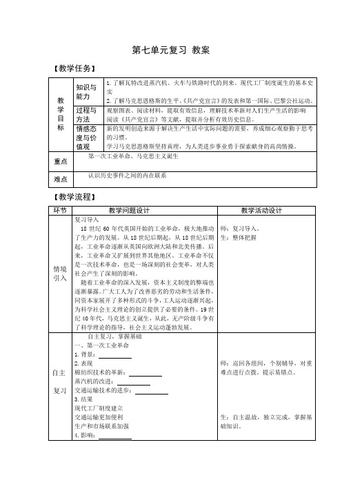 九年级历史上册-第七单元复习《工业革命和工人运动的兴起》【教案】