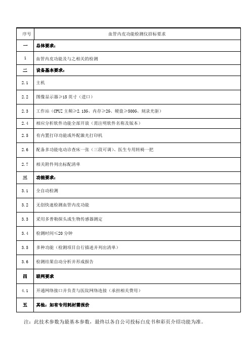 血管内皮功能检测仪招标参数
