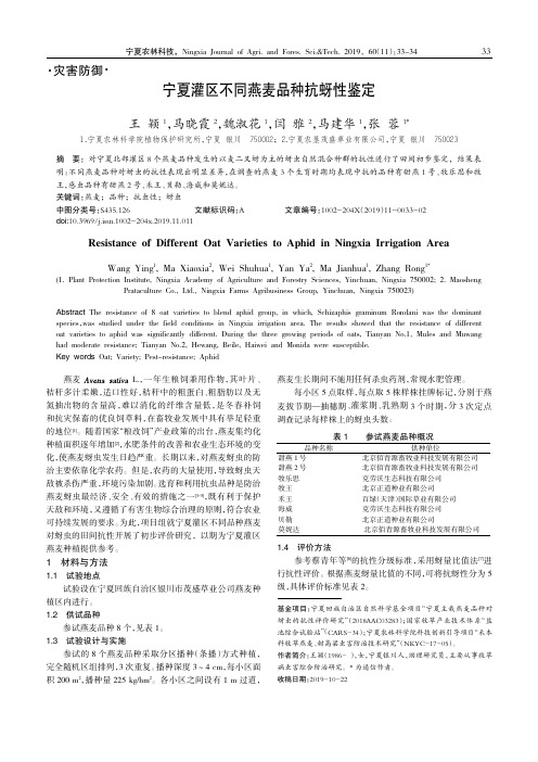 宁夏灌区不同燕麦品种抗蚜性鉴定
