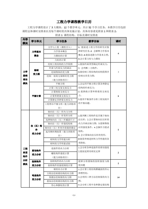 工程力学  教学日历