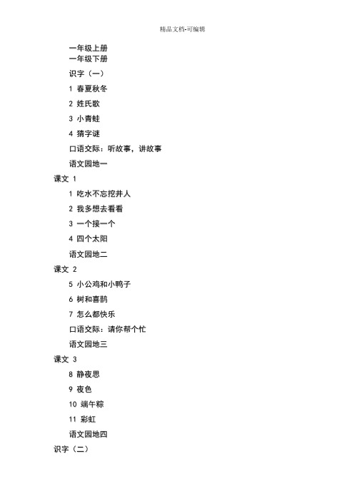 完整word版小学部编版语文教材目录