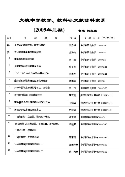 大境中学教学,教科研文献资料索引