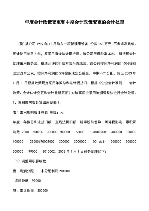 会计实务：年度会计政策变更和中期会计政策变更的会计处理