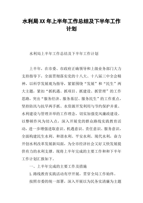 水利局XX年上半年工作总结及下半年工作计划_1