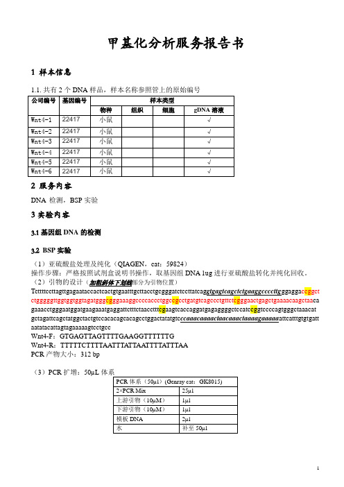 医院6个样品wnt4基因甲基化测序分析报告   甲基化分析服务报告书