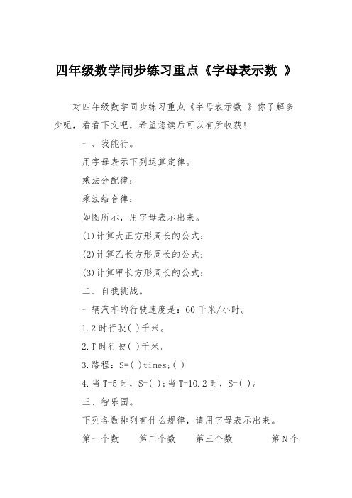 四年级数学同步练习重点《字母表示数 》