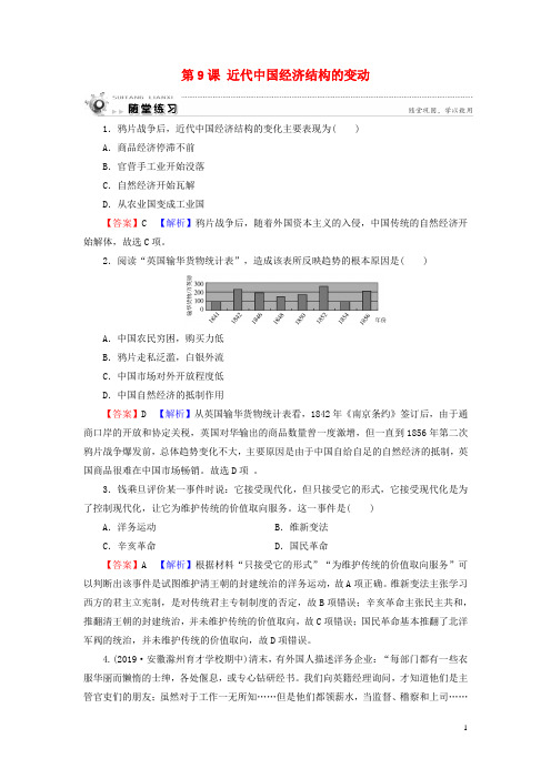 新人教版高中历史必修2第9课近代中国经济结构的变动随堂练习