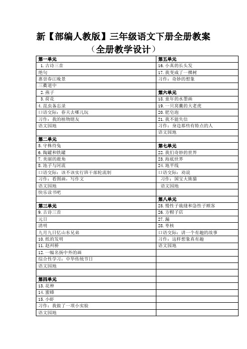 2020最新部编本三年级语文下册 全册教案设计