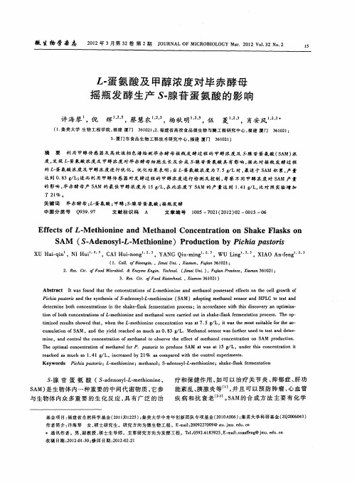 L-蛋氨酸及甲醇浓度对毕赤酵母摇瓶发酵生产S-腺苷蛋氨酸的影响