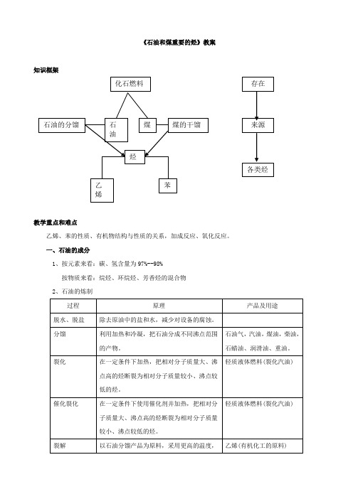 高中化学鲁科版必修2教案第3章第2节《石油和煤 重要的烃》