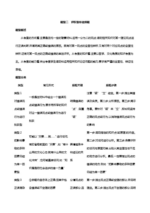 2019年高考政治二轮复习题型解法篇题型二  评析型非选择题附答案