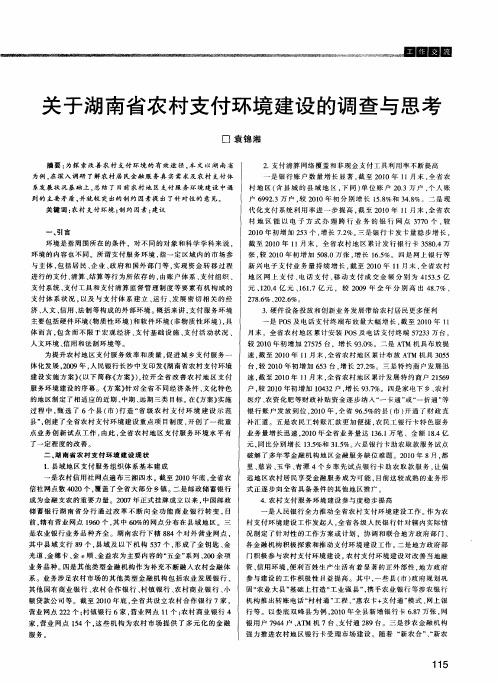 关于湖南省农村支付环境建设的调查与思考
