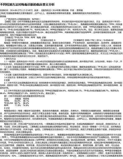 不同检测方法对梅毒诊断的临床意义分析