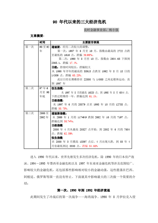 90年代以来的三大经济危机