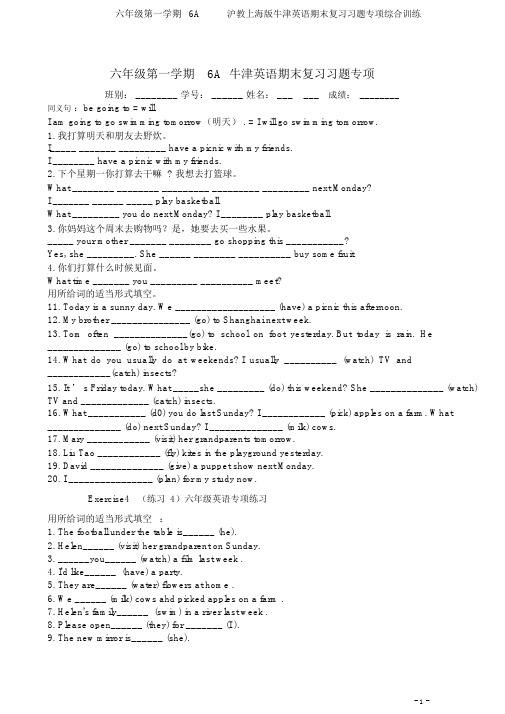 最新六年级第一学期_6A_牛津英语期末复习习题专项同步综合训练试卷