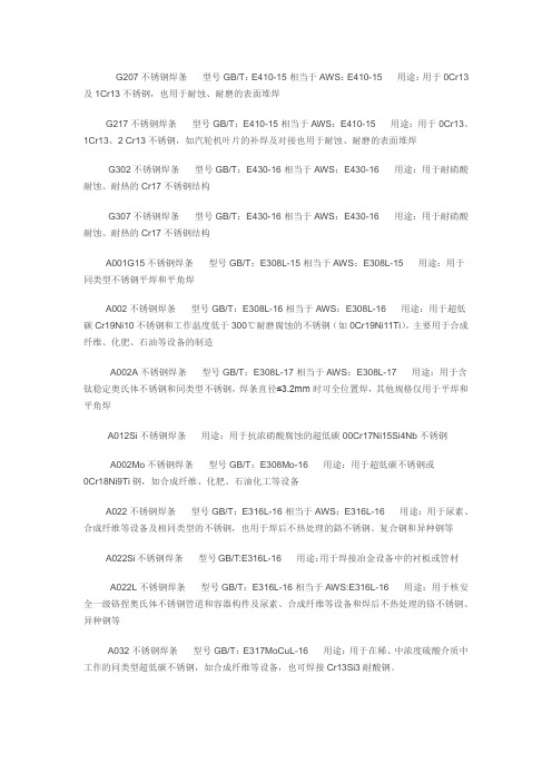 焊条型号：不锈钢焊条型号、成分