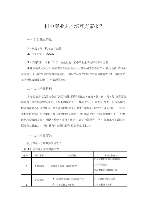 机电专业人才培养方案