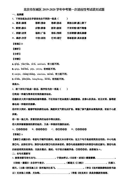 北京市东城区2019-2020学年中考第一次适应性考试语文试题含解析