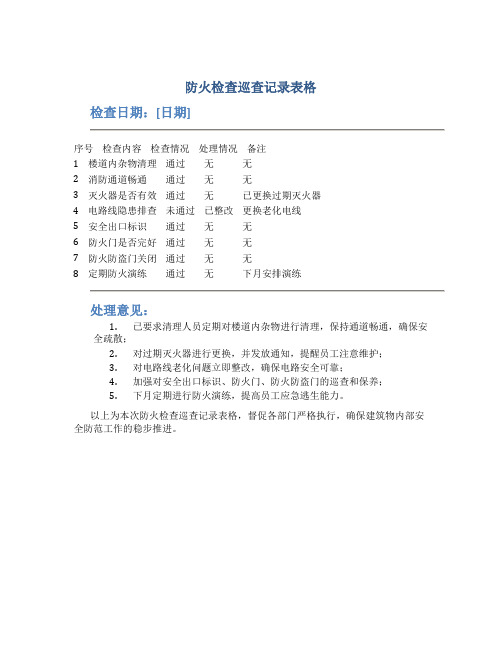 防火检查巡查记录表格