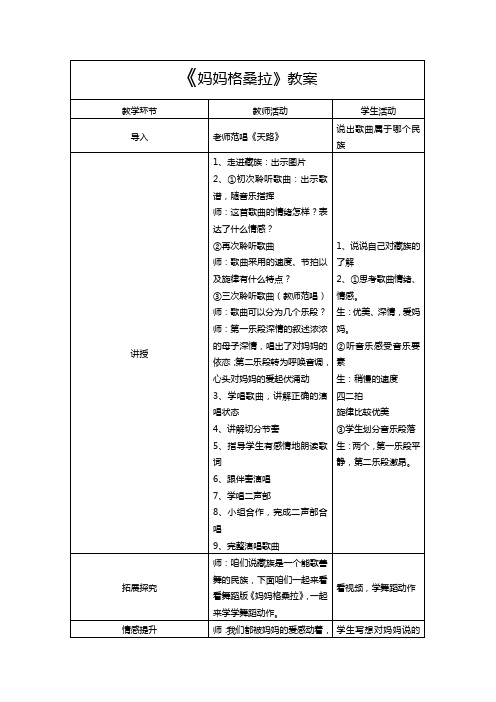 《妈妈格桑拉》教案