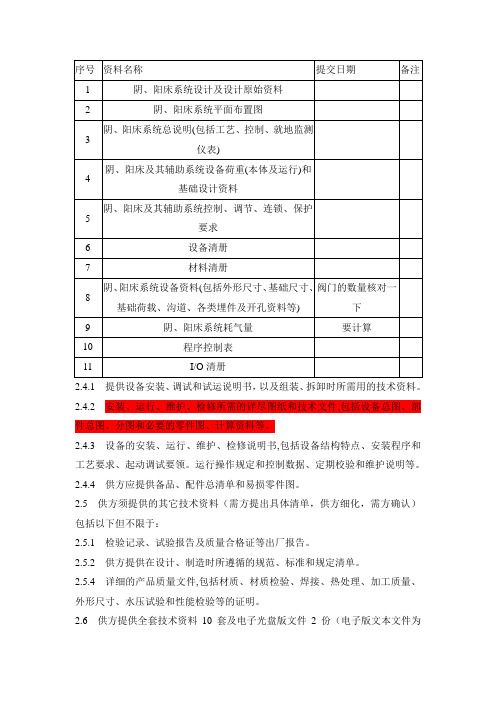 验收要提供的资料清单