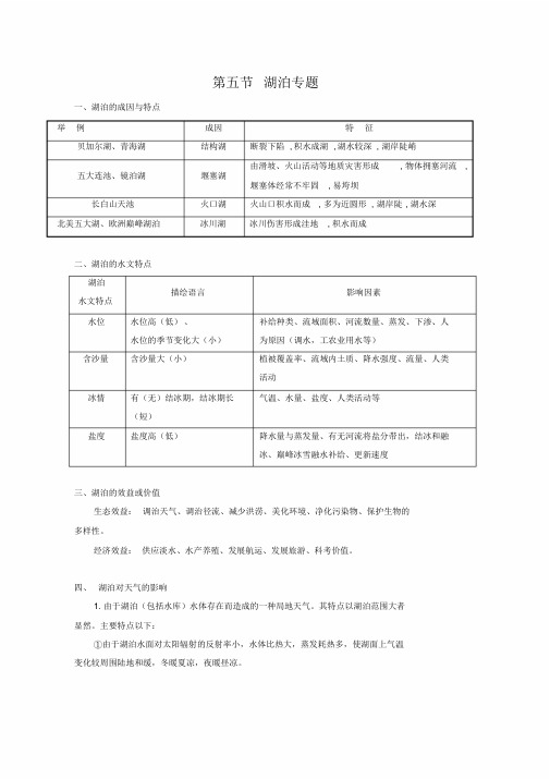 人教版2019高考地理总复习区域地理第五章区域生态环境建设第五节湖泊专题学案必修3