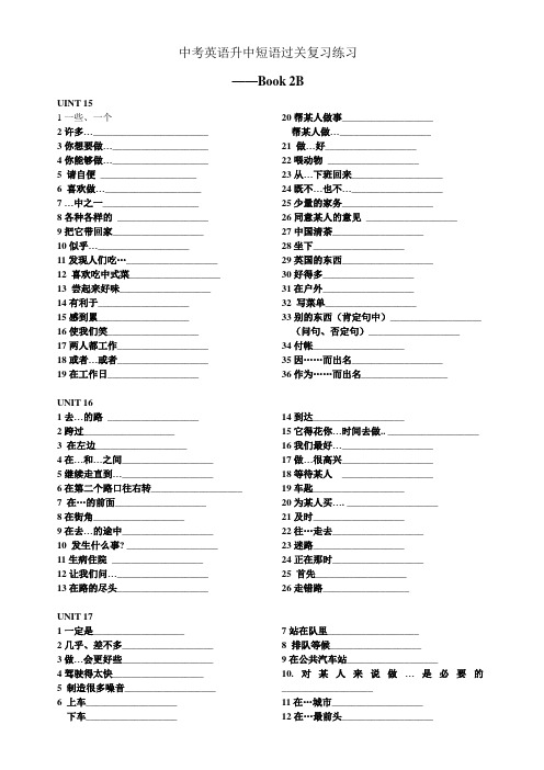 历年英语中考升中短语过关复习练习一及答案