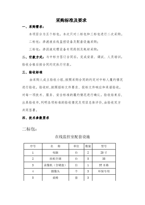 采购标准及要求